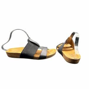 Comfortiva Pillowtop Leather Sandals Black Slip On Comfort Cork 9.5